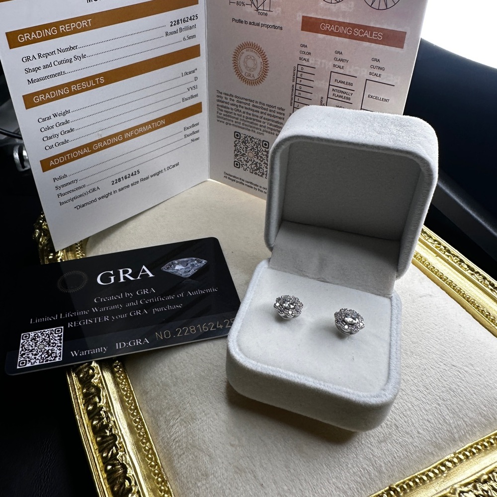 Beautiful Moissanite earrings with Halo.  with GRA Moissanite authentication